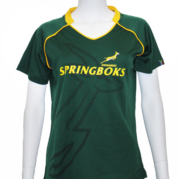SPRINGBOKS V NECK POLYESTER TEE- WOMEN’S