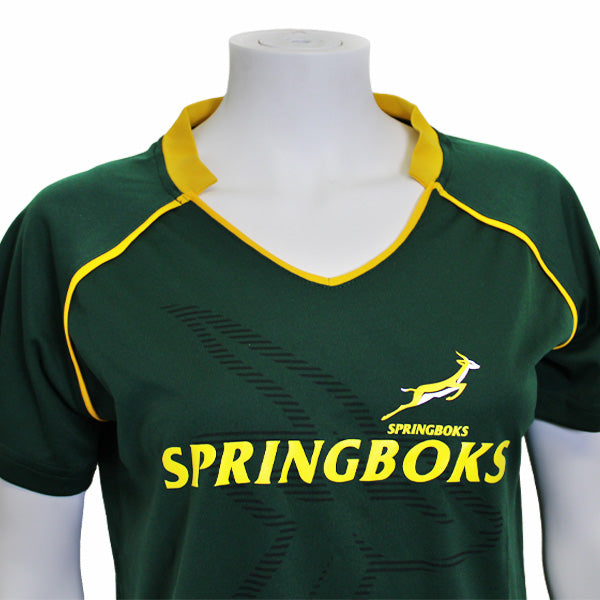 SPRINGBOKS V NECK POLYESTER TEE- WOMEN’S